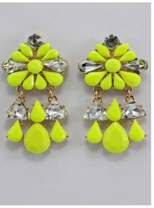 Floral Dangling Jewel and Diamante Earrings