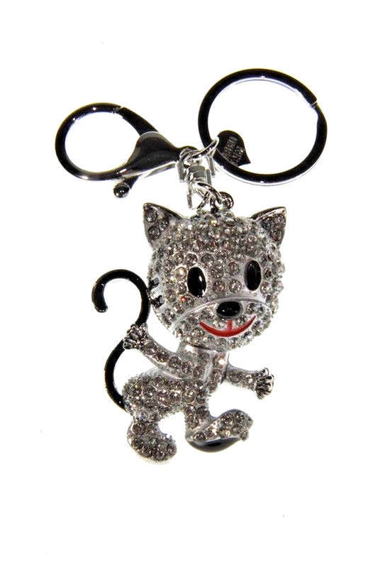 Cat Kitten Diamante Bag Charm Keyring