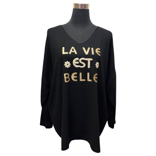 "La Vie Est Belle" V-Neck Pullover Sweater (Various Colors)