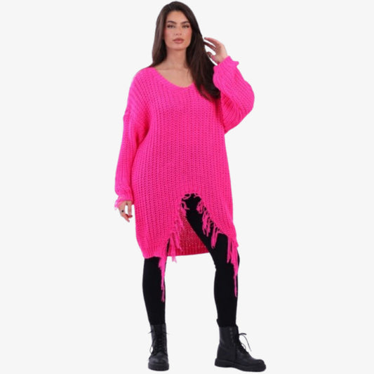 Drop Shoulder Fringed Knitted Jumper