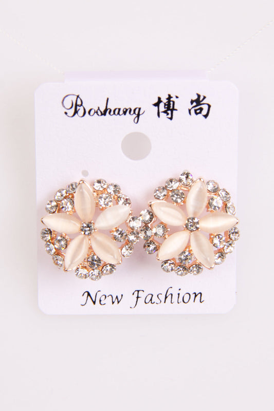 Round Diamond Floral Clip Earrings