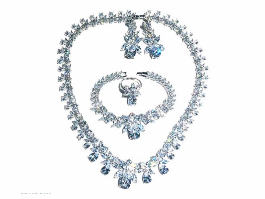 Four piece Cubic Zirconia Floral Crystal colour Set