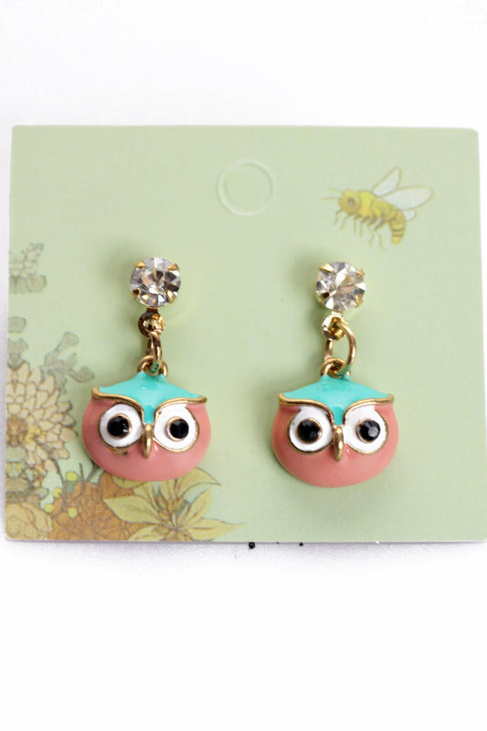 Owl Head Drop Studs Earrings