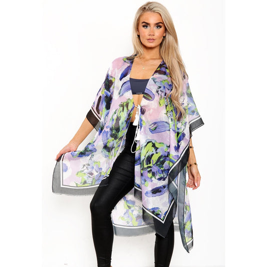 Abstract Pattern Kimono with Border - Pink