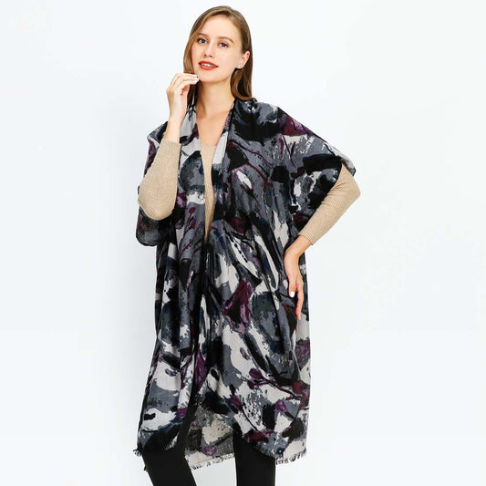 Abstract Black Patterned Soft Feel Kimono