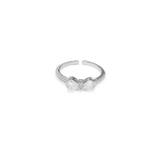 Adjustable Diamante Bow Silvery Ring