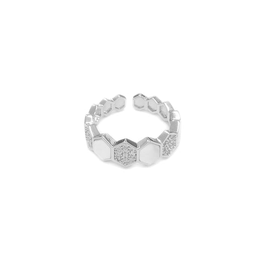 Adjustable Hexagon Silvery Ring