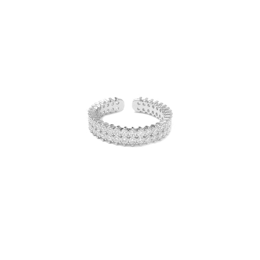 Adjustable Double Diamante Band Silvery Ring