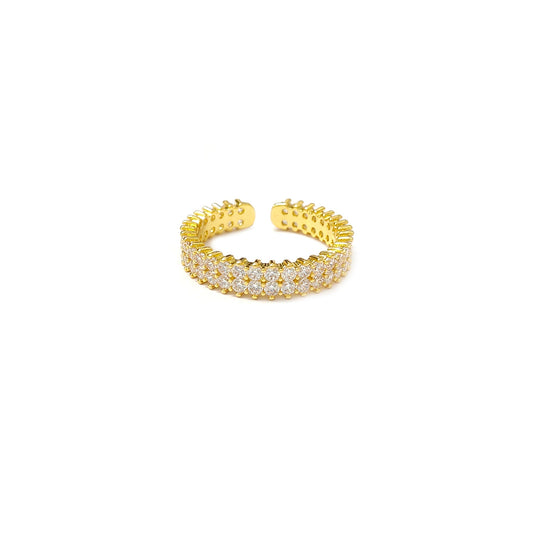 Adjustable Double Diamante Band Golden Ring