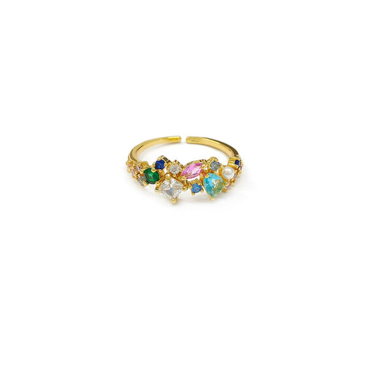 Adjustable Coloured Gemstones Golden Ring