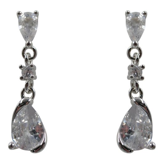 Silver Clear CZ Drop Earrings