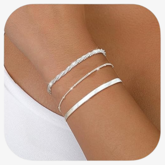 Silver Layered Dainty Link Chain Bracelet