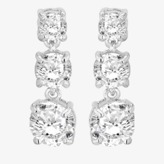 Silver Triple Cubic Zirconia Drop Earrings