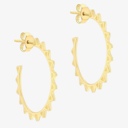 Yellow Gold Plated Spike Tube Half-Hoop Earrings