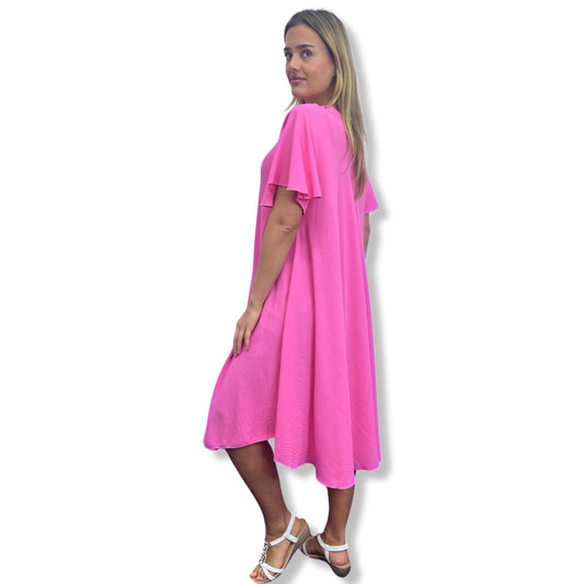 Rose Petal Flutter Sleeve Midi