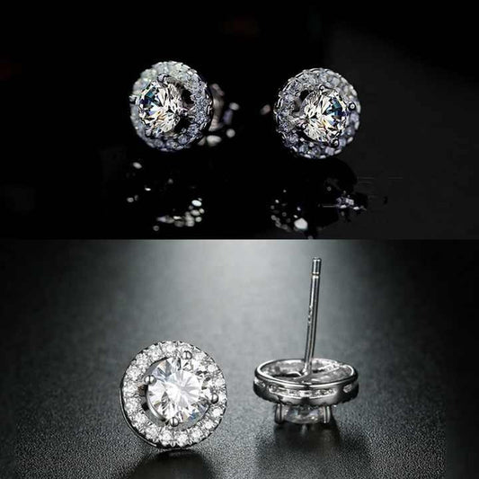 Cheap Round Full Pave Setting Stone Studs Eye Earrings – Fashion Jewelry
