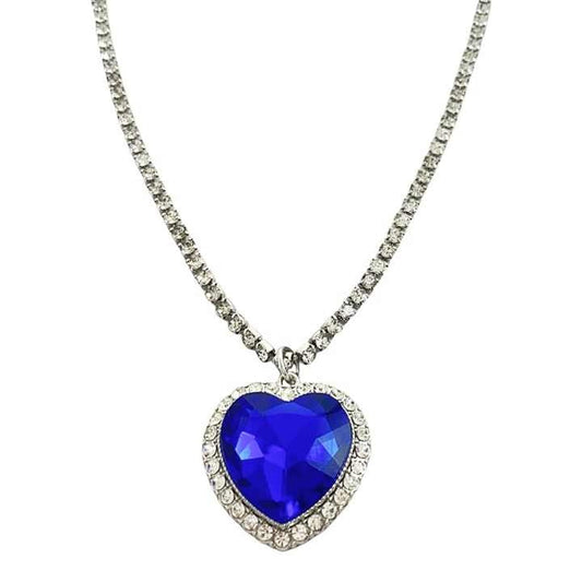 Ocean Blue Crystal Heart Pendant Necklace - Full Rhinestone & Love Forever Jewelry