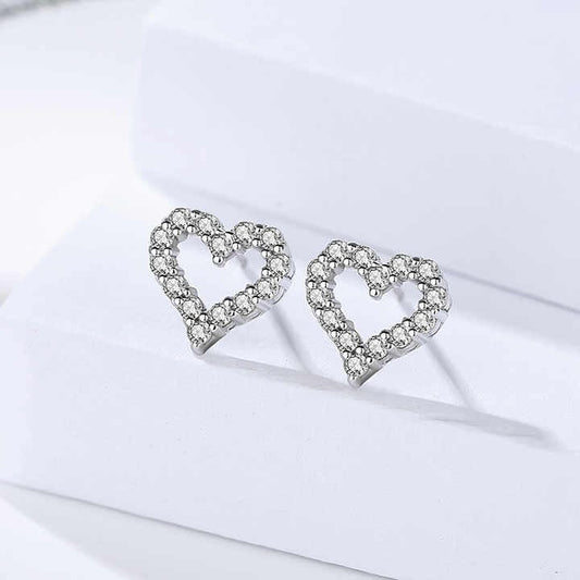 925 Sterling Silver Heart Stud Earrings – Sparkling Cubic Zirconia for Women