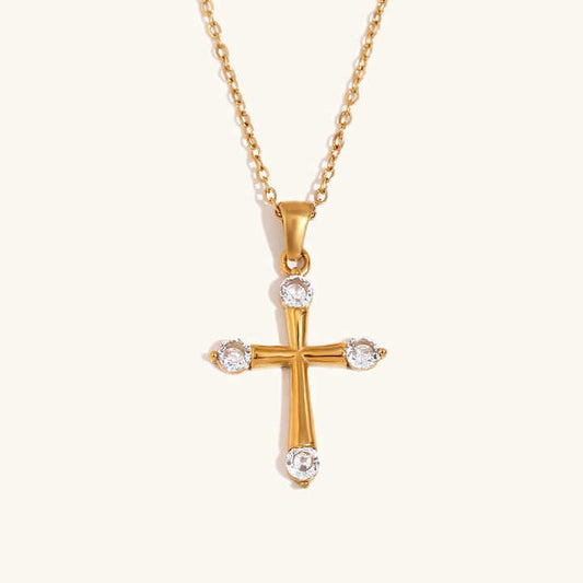 Minimalist Jewelry Cross Pendant Necklace – Zircon 18K Gold Plated Stainless Steel Necklace