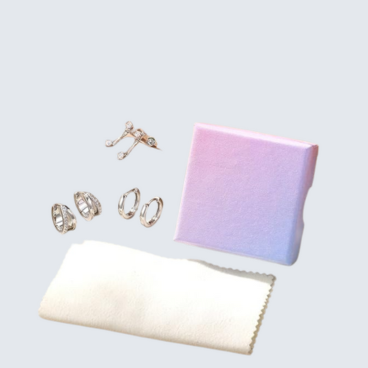 3 Pairs Silver Stud and Hoop Earrings Set