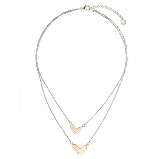 'Love Life' Double chain Heart Pendant - Rose Gold