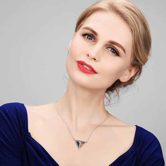 Geometric Pyramid Pendant Set - Silver-Black