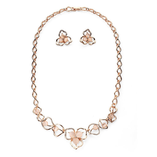 Textured Flower Petal Necklace Set - Rose Gold