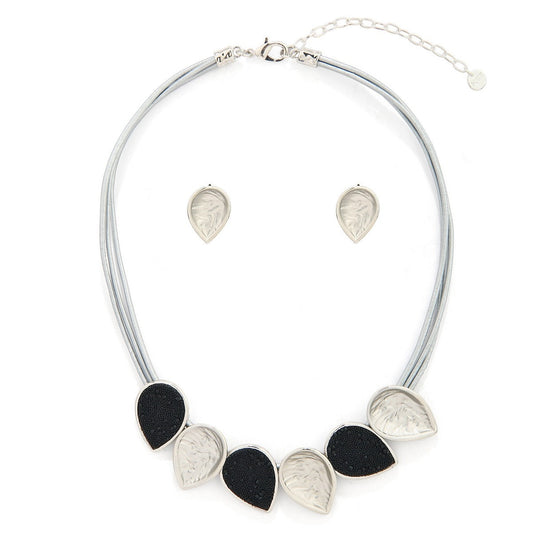 Petals Necklace Set -  Silver-Black