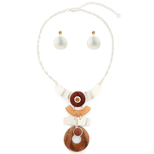 Geometric Beige and Silver Beads Necklace Set