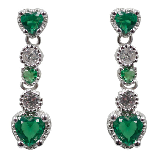 Silver Clear & Emerald CZ Drop Earrings