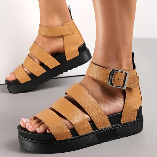 Faux Leather Chunky Buckle Sandals – Stylish, Comfy & Adjustable