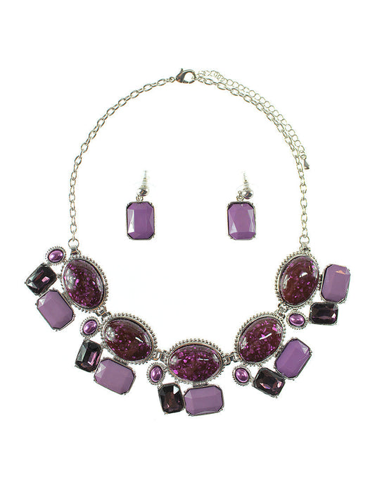 Multi-Stones Shape Necklace Set - Purple