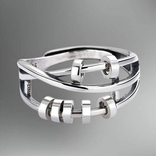 Sterling Adjustable Fidget Spinner Ring – Anti-Anxiety Geometric Rotating Bead Ring for Women & Girls