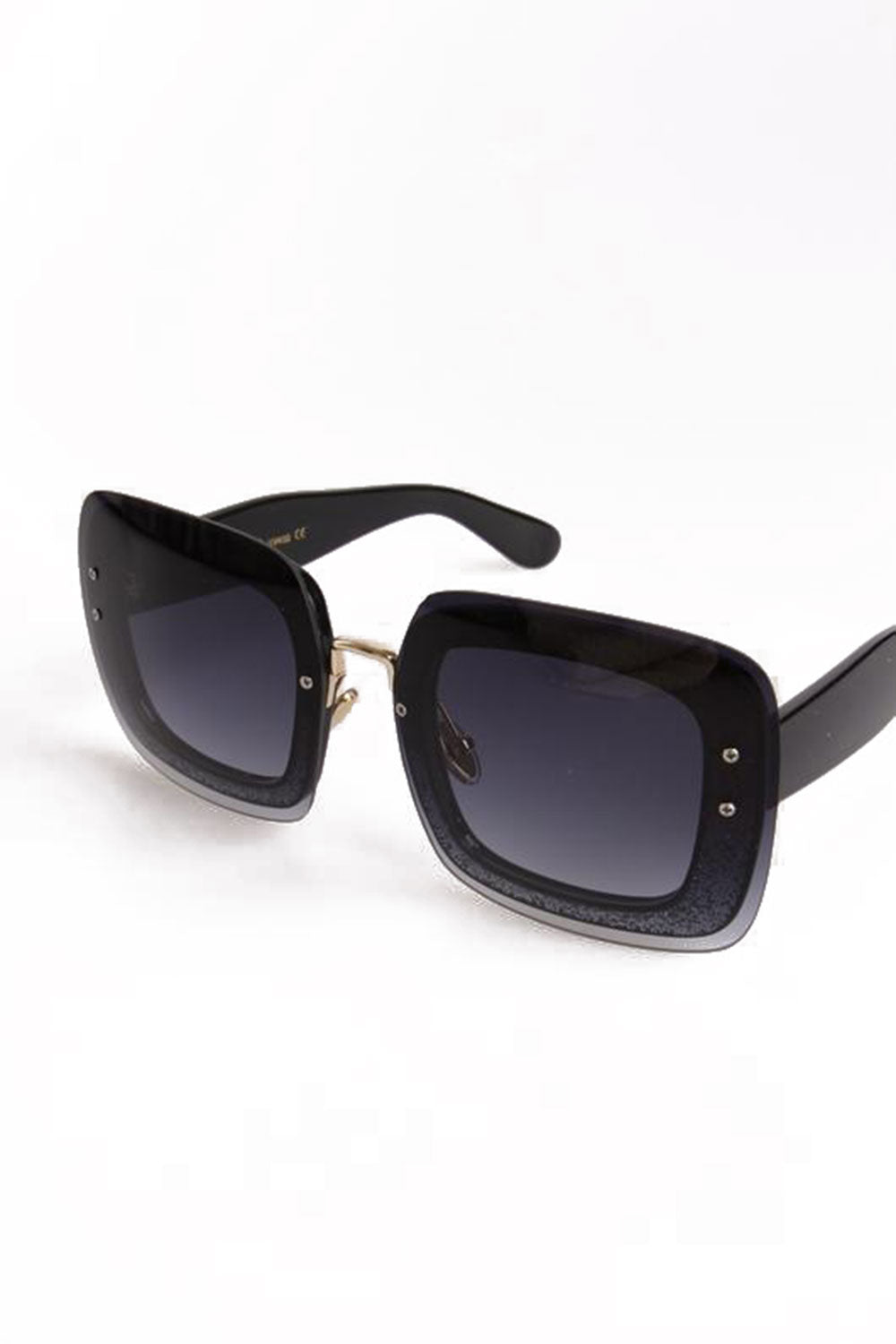 Chunky Wide Square Glitter Edge Sunglasses