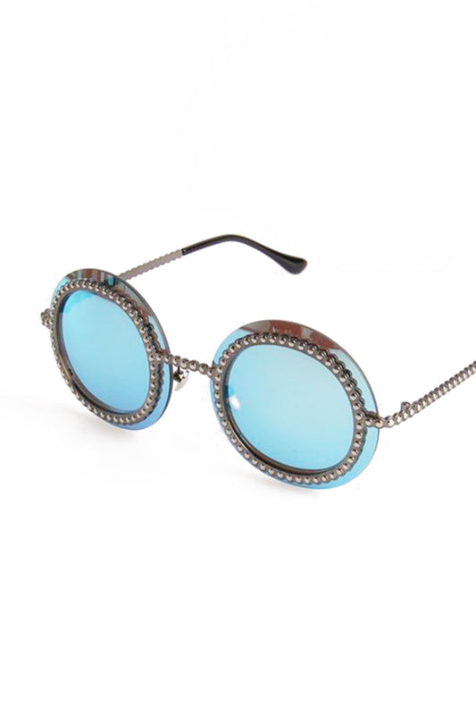 Round Studded Mirror Sunglasses