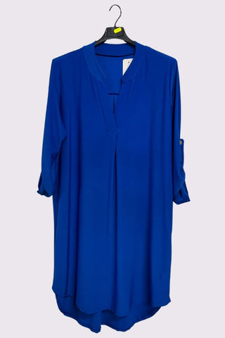 Plain Button Up Sleeve Dip Hem Dress