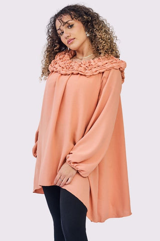 Plain Ruffle Neckline Oversized Top