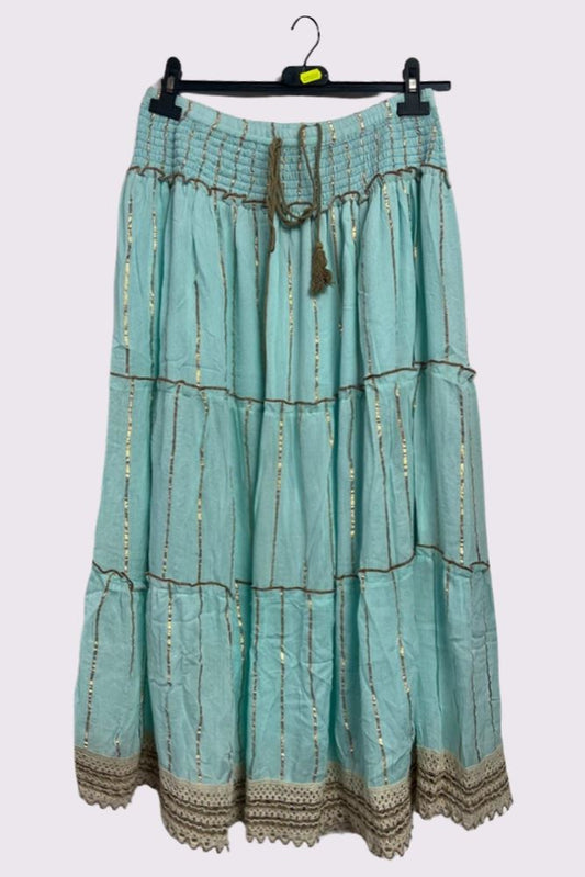 Gold Stripe Pattern Layered Maxi Skirt