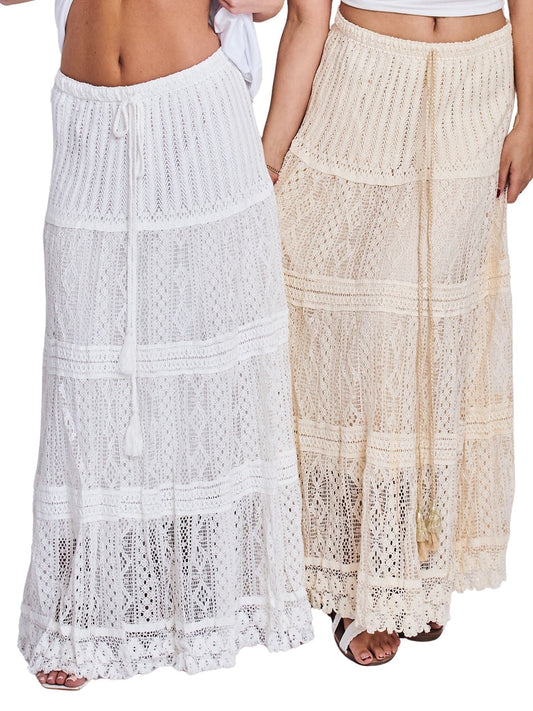 Diamond-Cut Pattern A-line Design Crochet Cotton Skirt