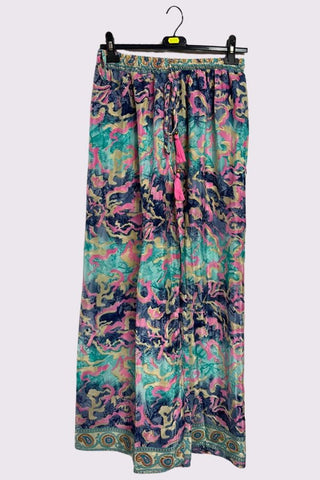 Tie Dye Tropical Leaf Print Wide Leg Trousers