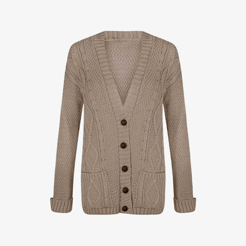 Women's Chunky Cable Knit Button-Up Cardigan
