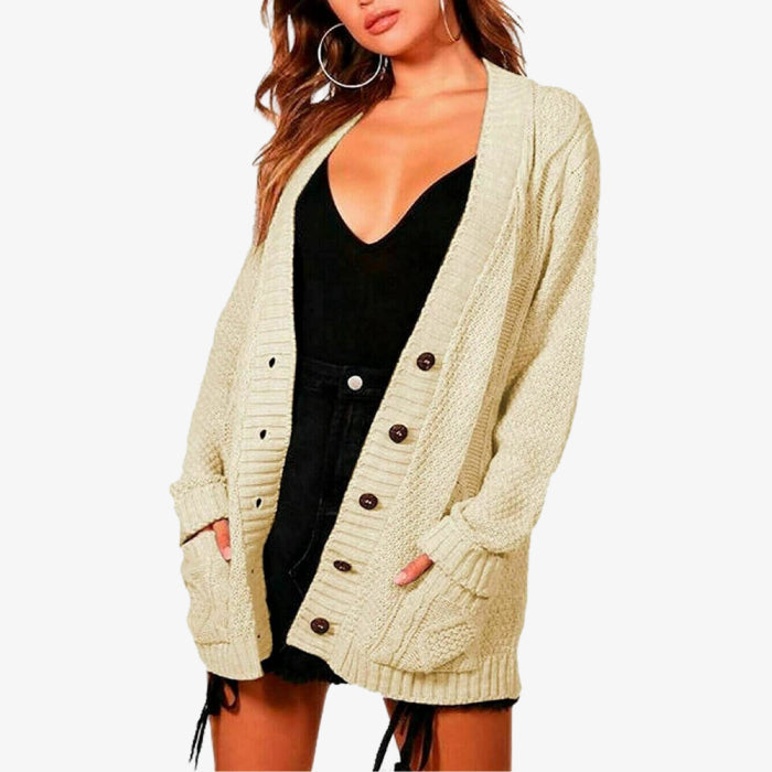 Women's Chunky Cable Knit Button-Up Cardigan