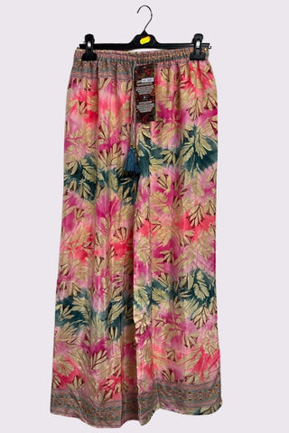 Tie Dye Tropical Leaf Print Wide Leg Trousers