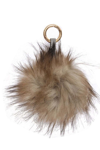 FAUX Raccoon Pom Pom Keyring Charm with Leather Strap