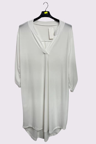 Plain Button Up Sleeve Dip Hem Dress