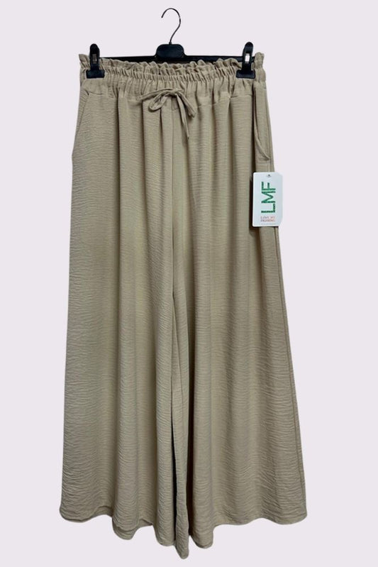 Plain Side Pockets Wide Legs Trousers