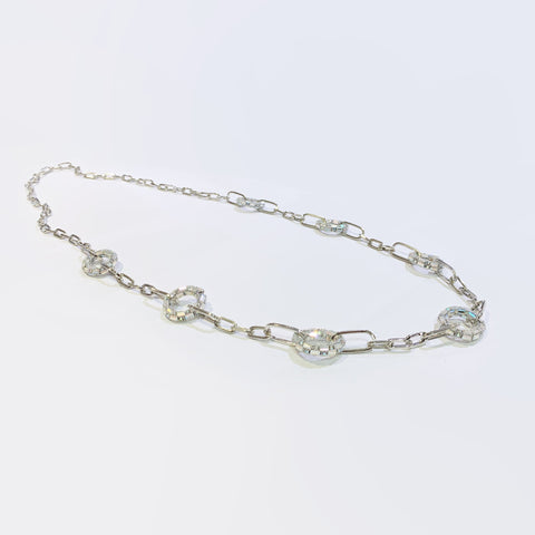 DIAMANTE AND BAGUETTE GEM HOOP CHAIN NECKLACE