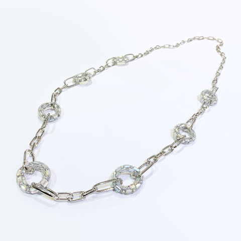 DIAMANTE AND BAGUETTE GEM HOOP CHAIN NECKLACE