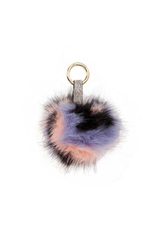 Multi Colour FAUX MINK Fur Pom Pom Keyring Charm with Diamante Strap