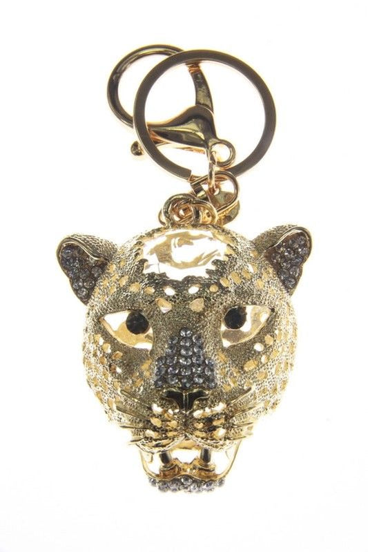 Leopard Diamante Bag Charm Keyring